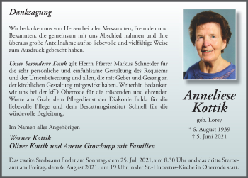 Traueranzeige von Anneliese Kottik von FZ