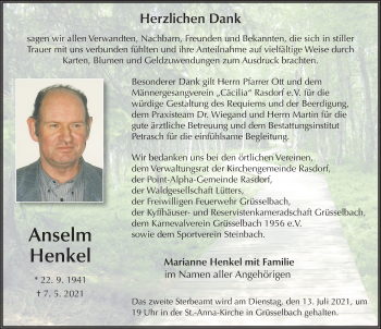 Traueranzeige von Anselm Henkel von FZ