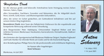 Traueranzeige von Anton Schwarz von FZ