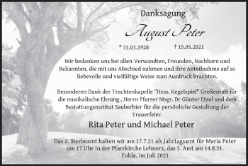 Traueranzeige von August Peter von FZ