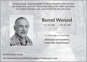 Traueranzeige von Bernd Wenzel von FZ