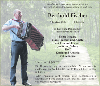 Traueranzeige von Berthold Fischer von FZ