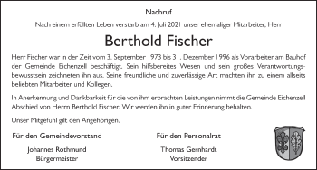 Traueranzeige von Berthold Fischer von FZ