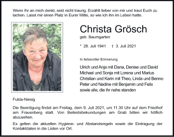 Traueranzeige von Christa Grösch von FZ