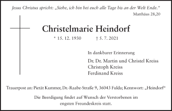 Traueranzeige von Christelmarie Heindorf von FZ