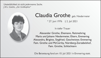 Traueranzeige von Claudia Grothe von FZ