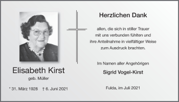 Traueranzeige von Elisabeth Kirst von FZ
