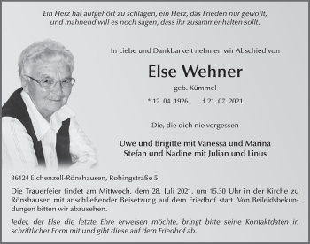 Traueranzeige von Else Wehner von FZ