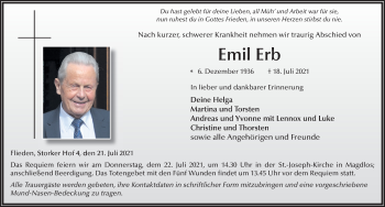 Traueranzeige von Emil Erb von FZ