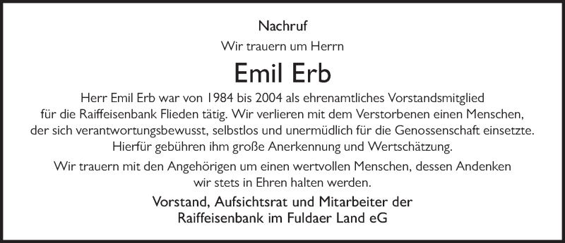  Traueranzeige für Emil Erb vom 21.07.2021 aus FZ