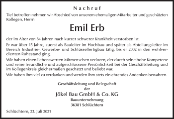 Traueranzeige von Emil Erb von FZ