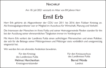 Traueranzeige von Emil Erb von FZ