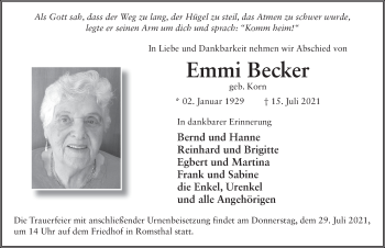 Traueranzeige von Emmi Becker von FZ