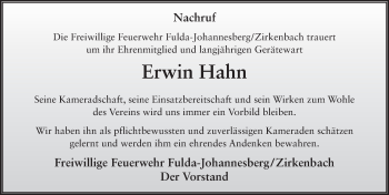 Traueranzeige von Erwin Hahn von FZ