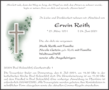 Traueranzeige von Erwin Reith von FZ