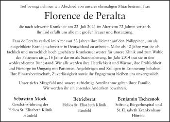 Traueranzeige von Florence de Peralta von FZ