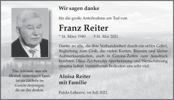 Traueranzeige von Franz Reiter von FZ