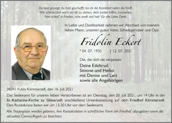 Traueranzeige von Fridolin Eckert von FZ