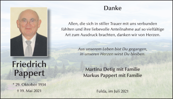 Traueranzeige von Friedrich Pappert von FZ