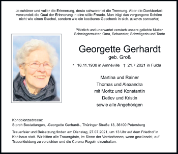 Traueranzeige von Georgette Gerhardt von FZ