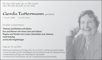Traueranzeige von Gerda Tattermann von FZ