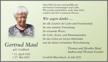 Traueranzeige von Gertrud Maul von FZ