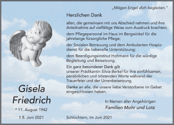 Traueranzeige von Gisela Friedrich von FZ