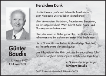 Traueranzeige von Günter Baudis von FZ