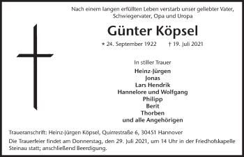 Traueranzeige von Günter Köpsel von FZ