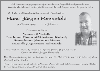 Traueranzeige von Hans-Jürgen Pompetzki von FZ