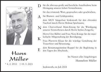 Traueranzeige von Hans Müller von FZ