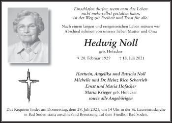 Traueranzeige von Hedwig Noll von FZ