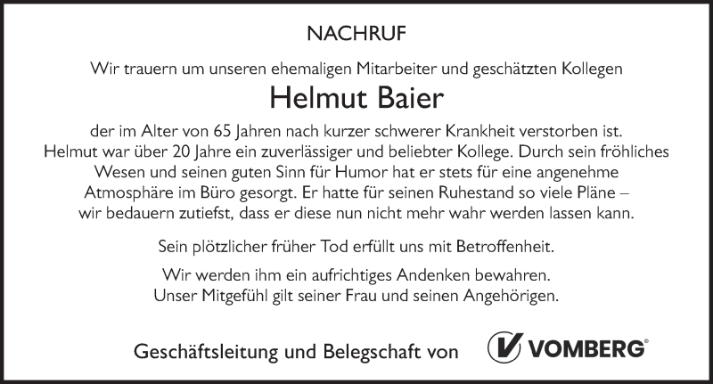  Traueranzeige für Helmut Baier vom 21.07.2021 aus FZ
