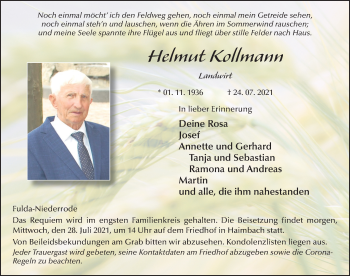 Traueranzeige von Helmut Kollmann von FZ