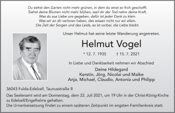Traueranzeige von Helmut Vogel von FZ