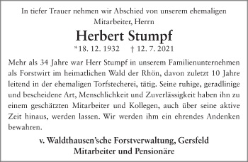 Traueranzeige von Herbert Stumpf von FZ