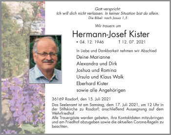 Traueranzeige von Hermann-Josef Kister von FZ