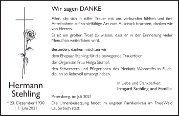 Traueranzeige von Hermann Stehling von FZ