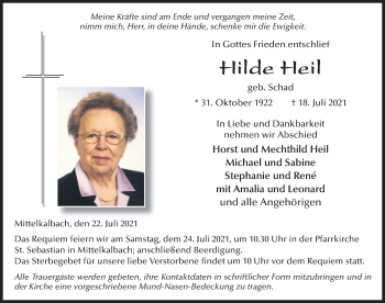 Traueranzeige von Hilde Heil von FZ