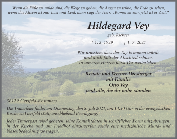 Traueranzeige von Hildegard Vey von FZ