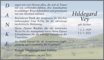 Traueranzeige von Hildegard Vey von FZ