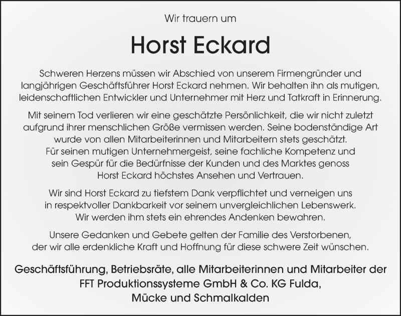  Traueranzeige für Horst Eckard vom 12.07.2021 aus FZ