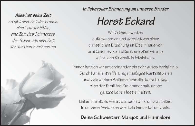  Traueranzeige für Horst Eckard vom 10.07.2021 aus FZ