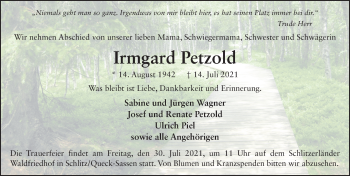 Traueranzeige von Irmgard Petzold von FZ