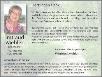 Traueranzeige von Irmtraud Mehler von FZ