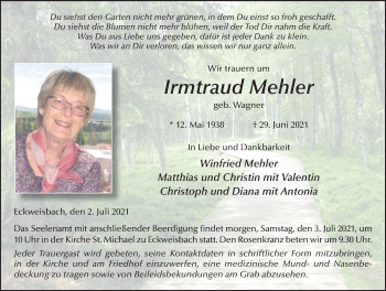 Traueranzeige von Irmtraud Mehler von FZ
