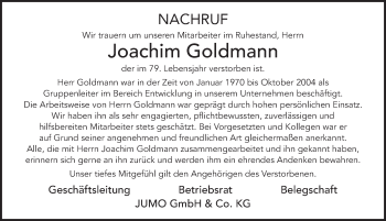 Traueranzeige von Joachim Goldmann von FZ