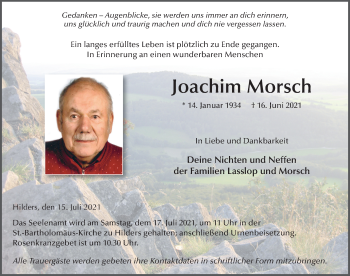Traueranzeige von Joachim Morsch von FZ