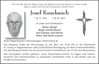Traueranzeige von Josef Kusebauch von FZ