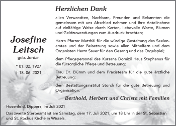 Traueranzeige von Josefine Leitsch von FZ